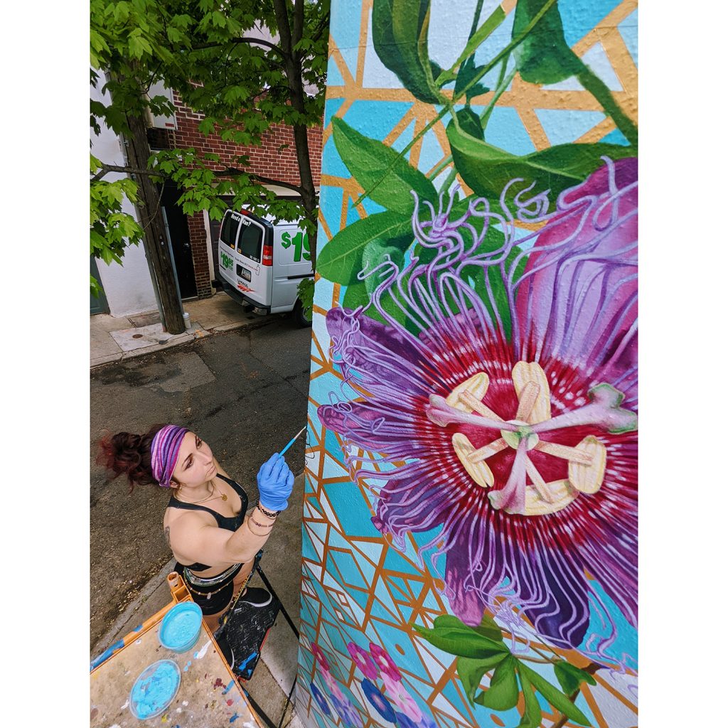 Hagopian Arts installing a local flora mural in Historic Philadelphia