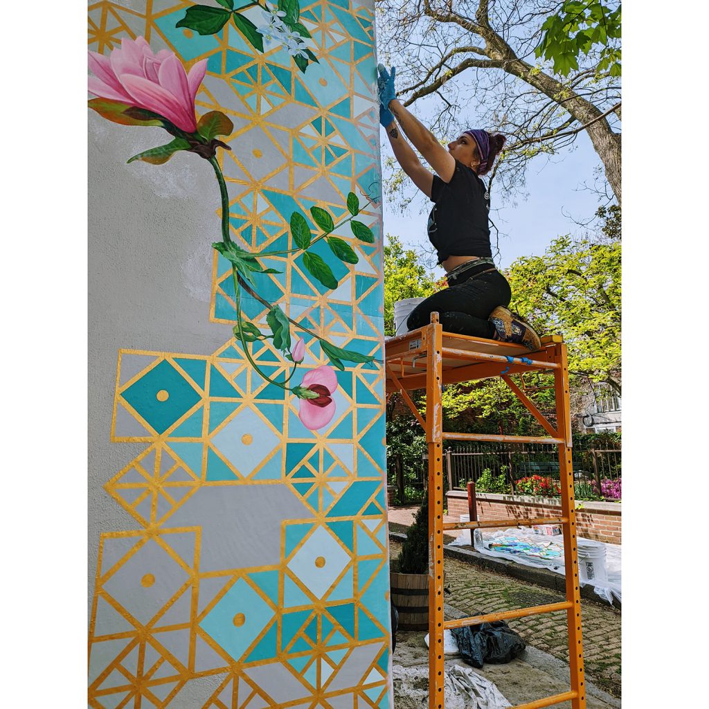 Hagopian Arts installing a local flora mural in Historic Philadelphia(1)